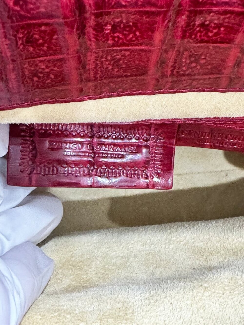 Like New Nancy Gonzalez Linda Medium Red Croc Satchel Top Handle Bag - Picture 13 of 15